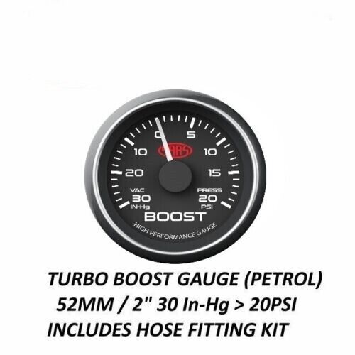 SAAS SG-TB52B Turbo Boost 52mm 2in 30 IN-HG>20 PSI Analog Gauge Black Face