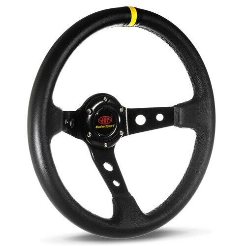 SAAS Steering Wheel Leather 14" ADR GT Deep Dish Black With Holes + Indicat