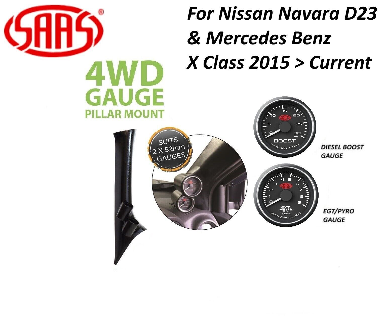 SAAS Pillar Pod Gauge Package for Nissan Navara D23 2015 > Boost & EGT