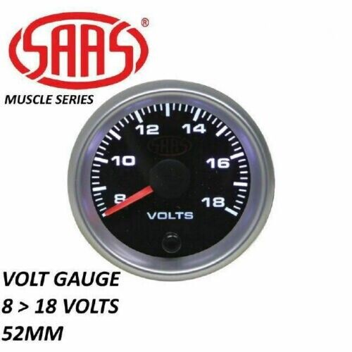 SAAS SGVLT52BS2 Volts 52mm Analog Gauge Black Face Silver Rim 4 Colour Lighting