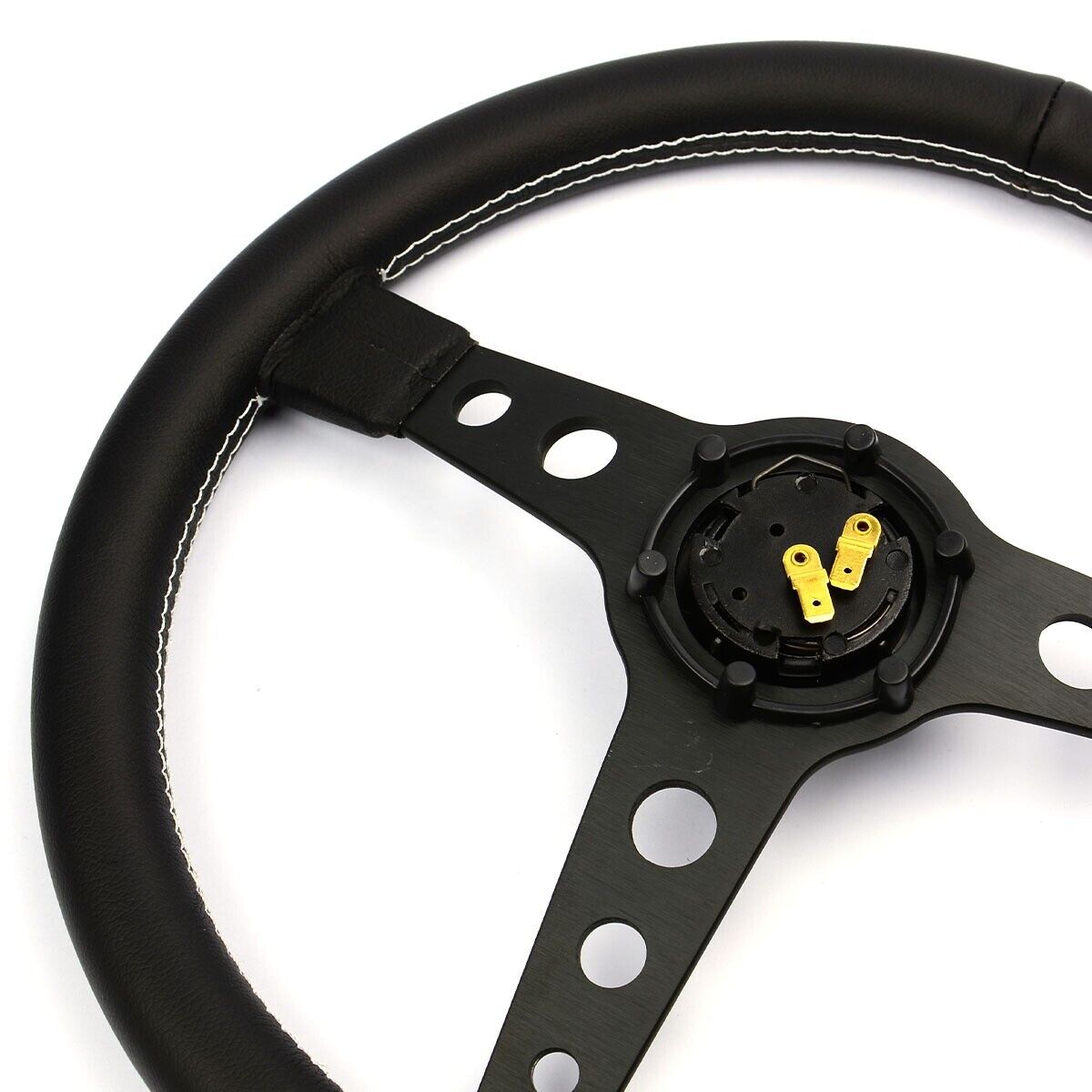 SAAS Steering Wheel Leatherette 350mm ADR Retro Black Spoke White Stitching