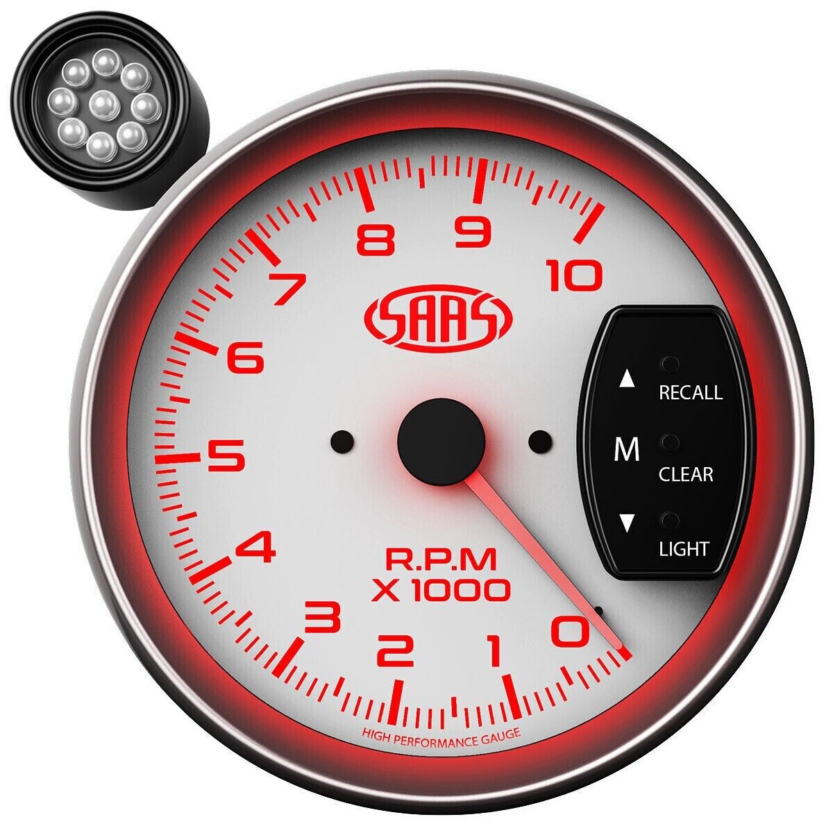 SAAS SG-TAC5W 5 Inch Monster Tacho Tachometer Gauge Shift Light White