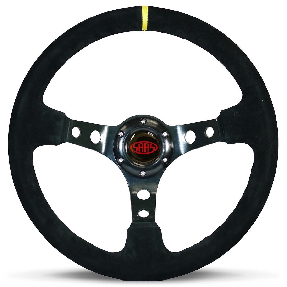 SAAS Steering Wheel Suede 14" ADR GT Deep Dish Black With Holes + Indicator