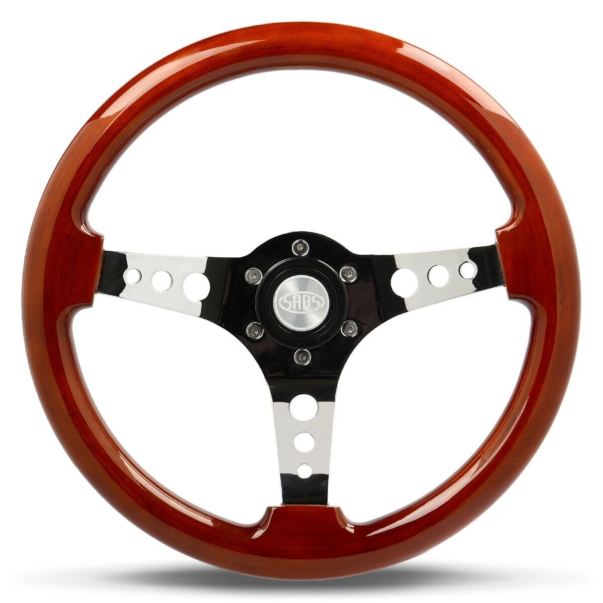 SAAS Steering Wheel Wood 350mm ADR Logano Chrome Spoke