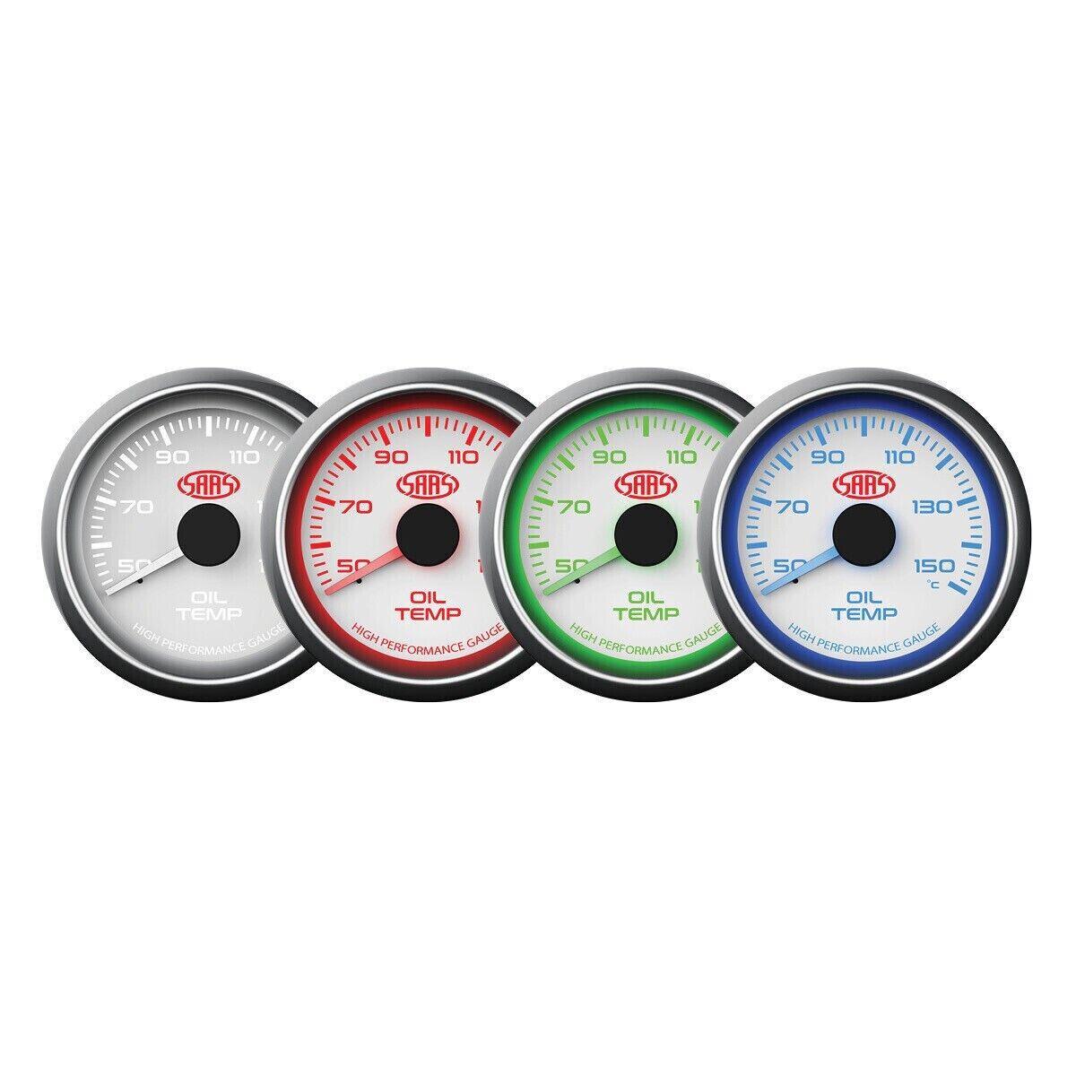 SAAS SG-OT52W Performance Oil Temp 52mm Analog Gauge White Face 4 Colour