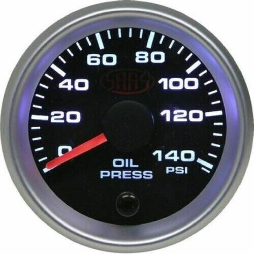 SAAS Oil Pressure 0>140PSI 52mm Analog Gauge Black Face Silver Rim 4 Colour