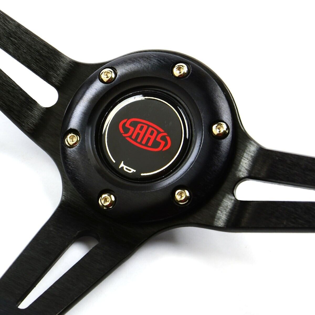 SAAS Steering Wheel Leather 350mm ADR Deep Dish Black Slotted + Indicator