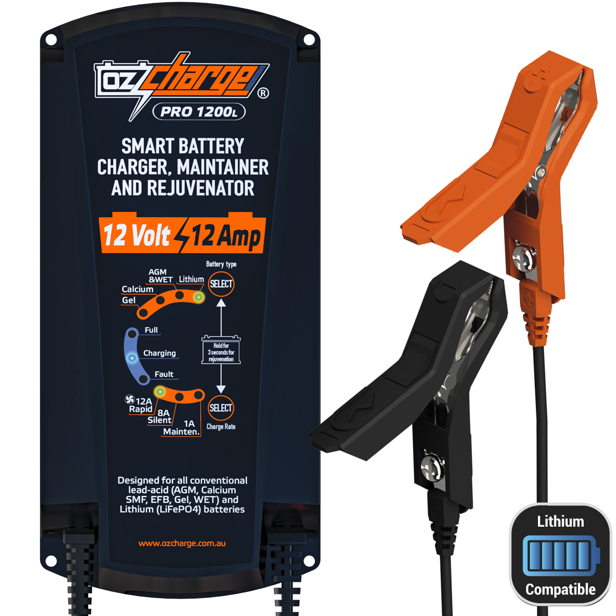 OzCharge Oc-Pro1200L 12V 12A Battery Charger and Maintainer Lithium Pro Series