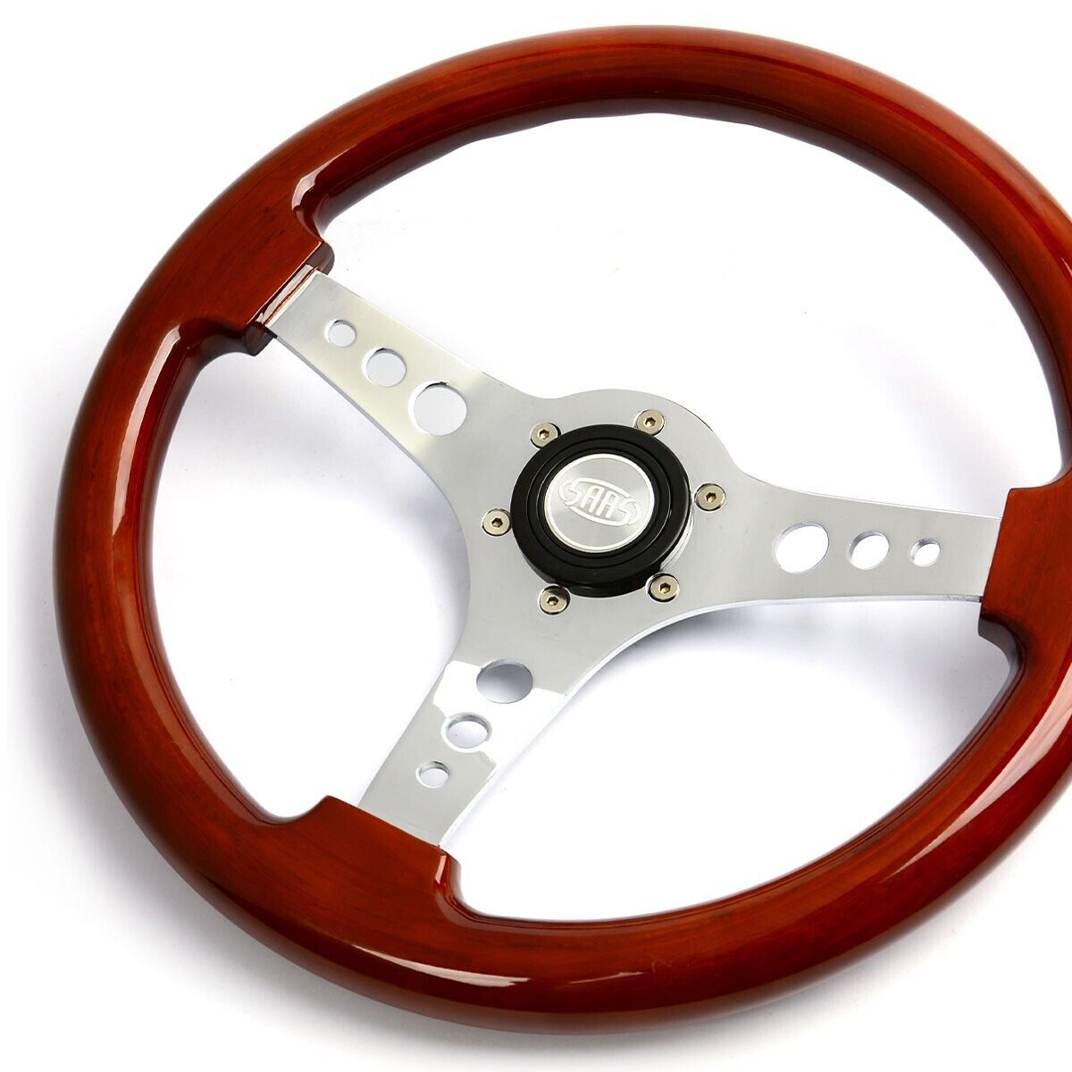 SAAS Steering Wheel Wood 350mm ADR Logano Chrome Spoke