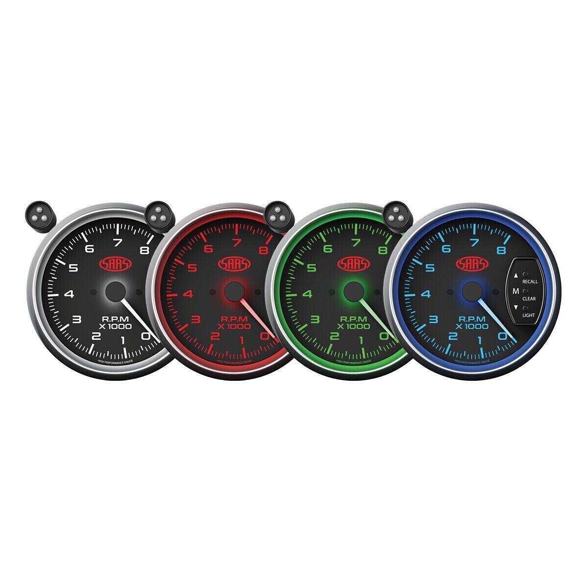 SAAS SG-TAC334B Tacho Gauge Electric Black Face 95mm Multi 4 Colour Tachometer