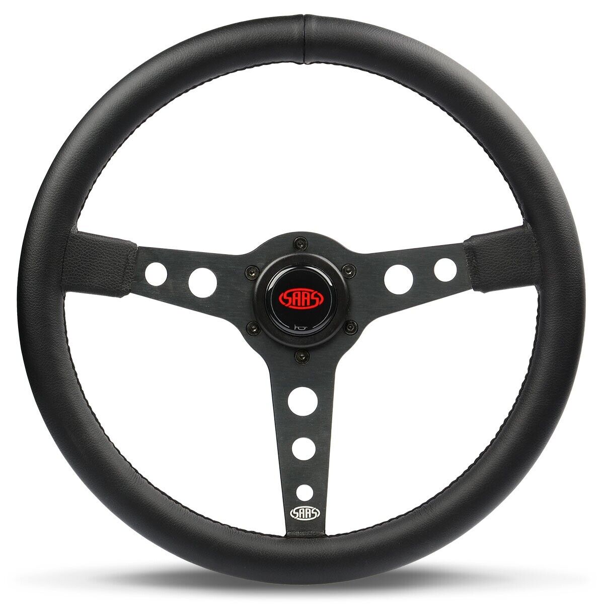 SAAS Steering Wheel Leatherette 14" ADR Retro Black Spoke Black Stitching