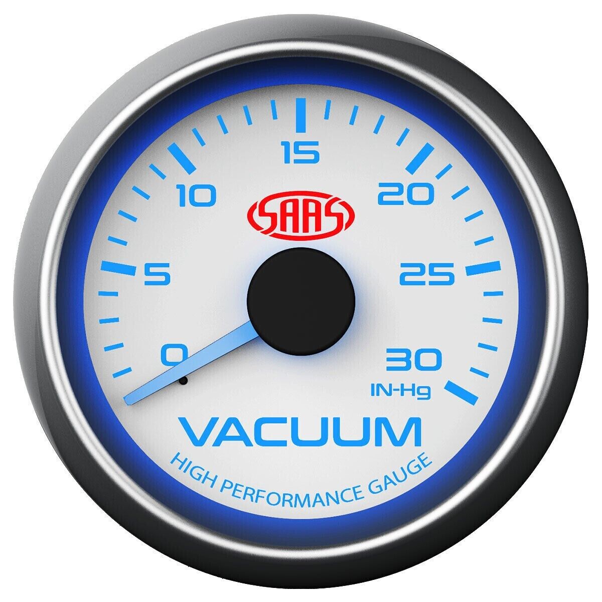 SAAS Vacuum 52mm 2in 0 > 30 in HG Analog Gauge White Face Grey Rim 4 Colour