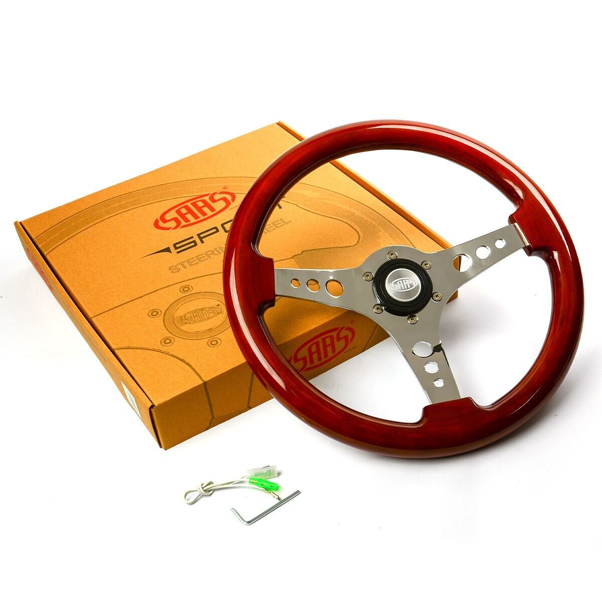 SAAS Steering Wheel Wood 350mm ADR Logano Chrome Spoke