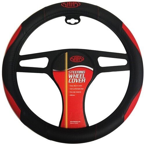 SAAS Steering Wheel Cover Black-Red Poly With Logo 380mm