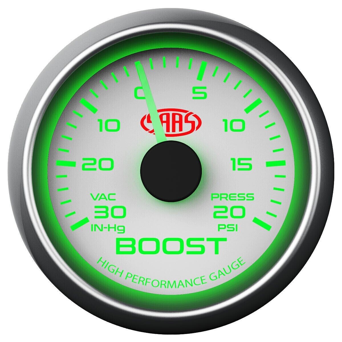 SAAS Performance Boost 52mm 2in 30 IN-HG > 20 PSI Gauge White for S14 Nissan