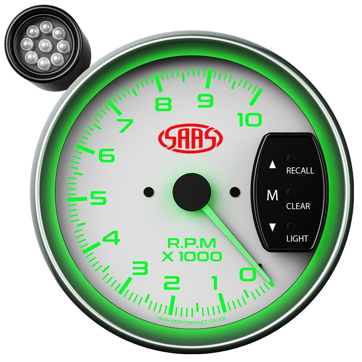 SAAS SG-TAC5W 5 Inch Monster Tacho Tachometer Gauge Shift Light White