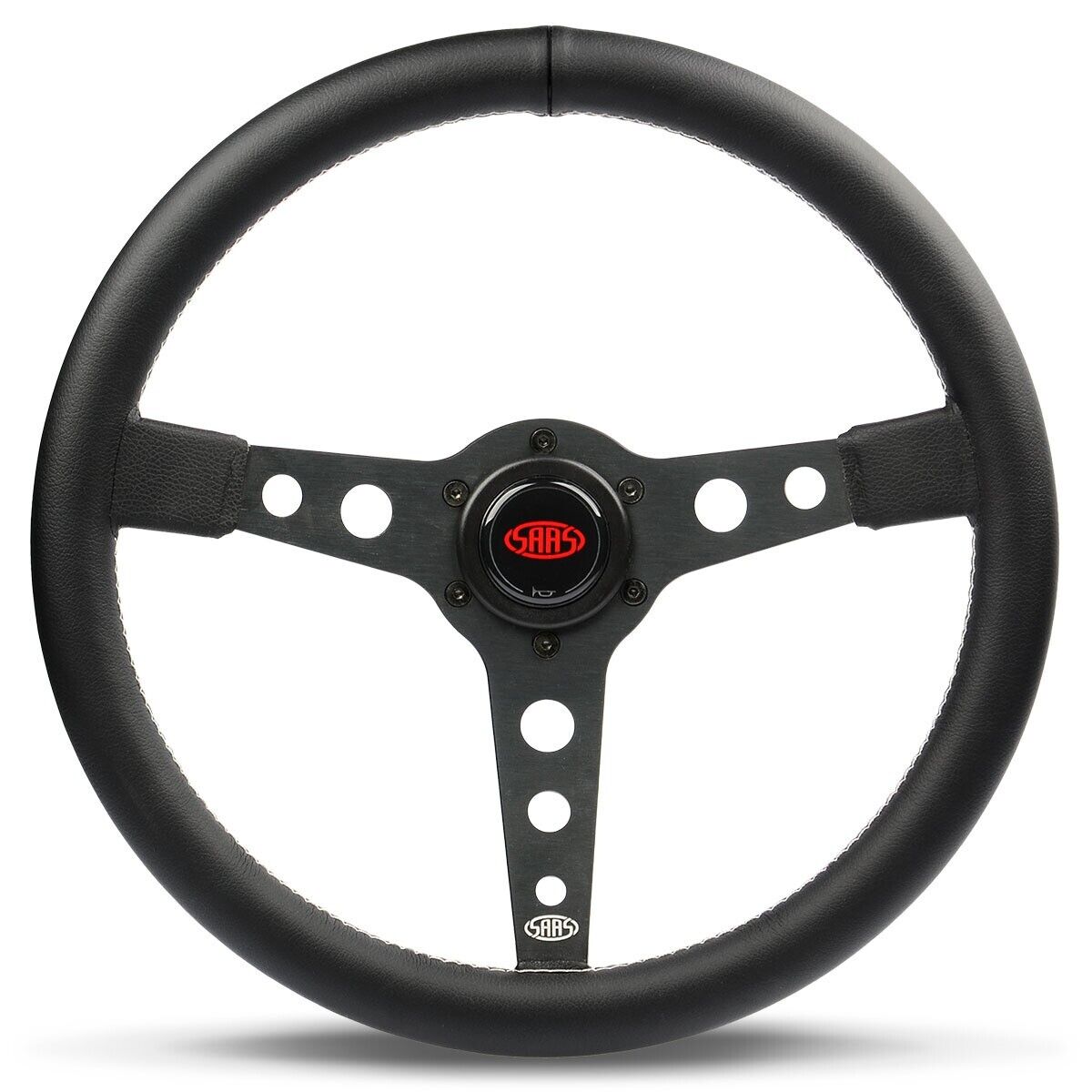 SAAS Steering Wheel Leatherette 14" ADR Retro Black Spoke White Stitching