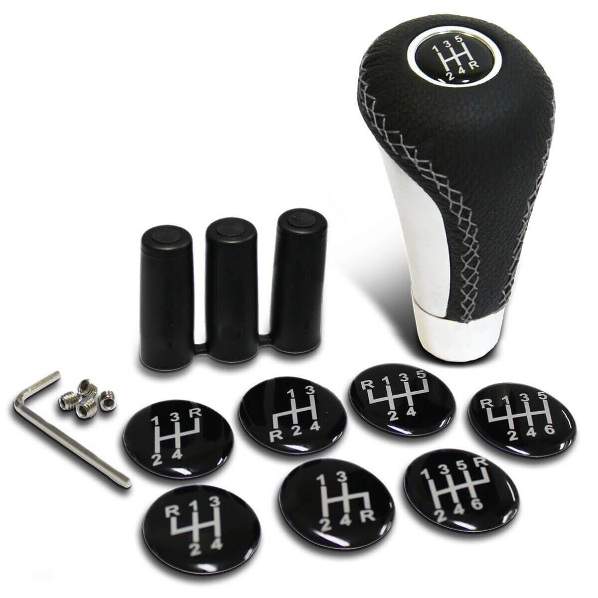 Leather Gear Knob Black With Grey Stitching & 8 Shift Patterns Insert