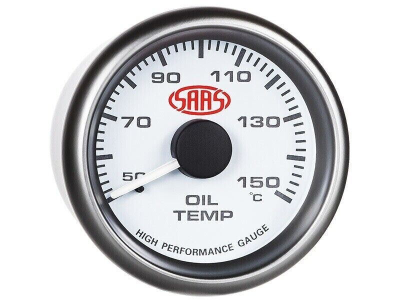 SAAS SG-OT52W Performance Oil Temp 52mm Analog Gauge White Face 4 Colour