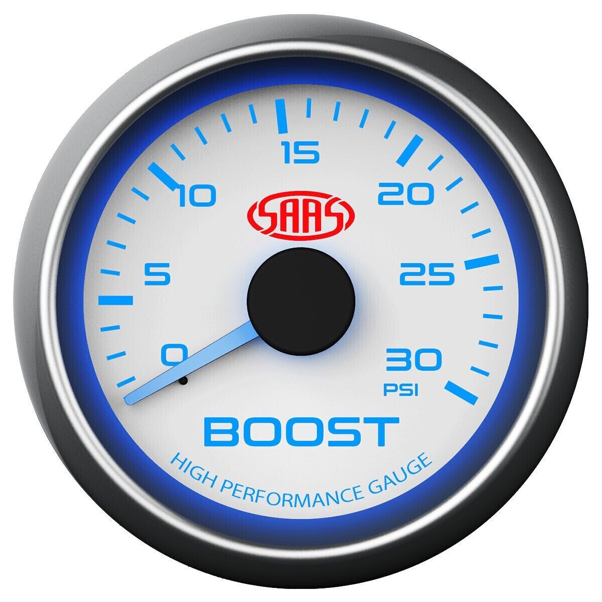 SAAS Boost 52mm 2in 0 > 30 PSI Analog Gauge White Face 4 Colour Lighting Diesel