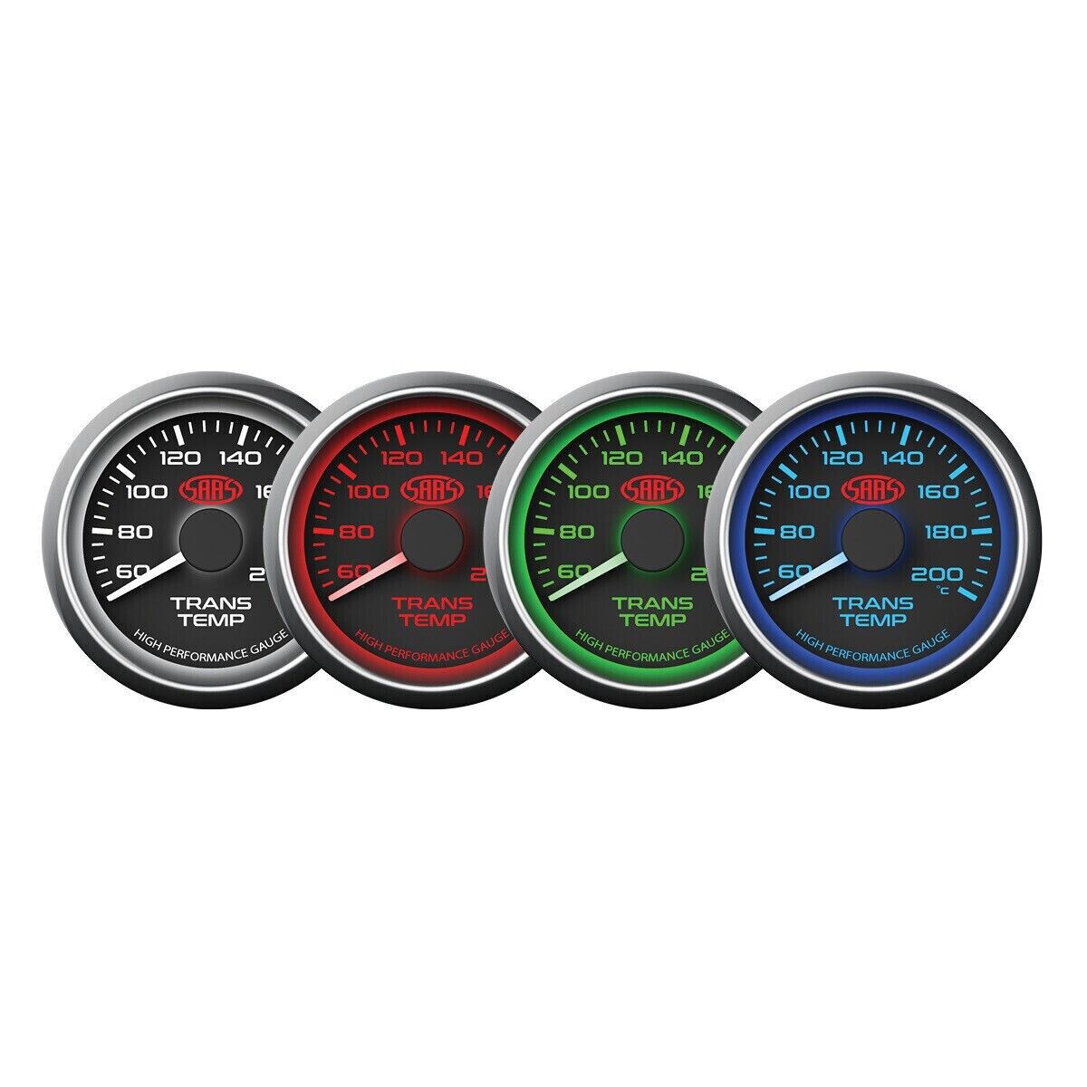 SAAS Performance Trans Oil Temp 60-200 C 52mm Analog Gauge Black Face 4 Colour