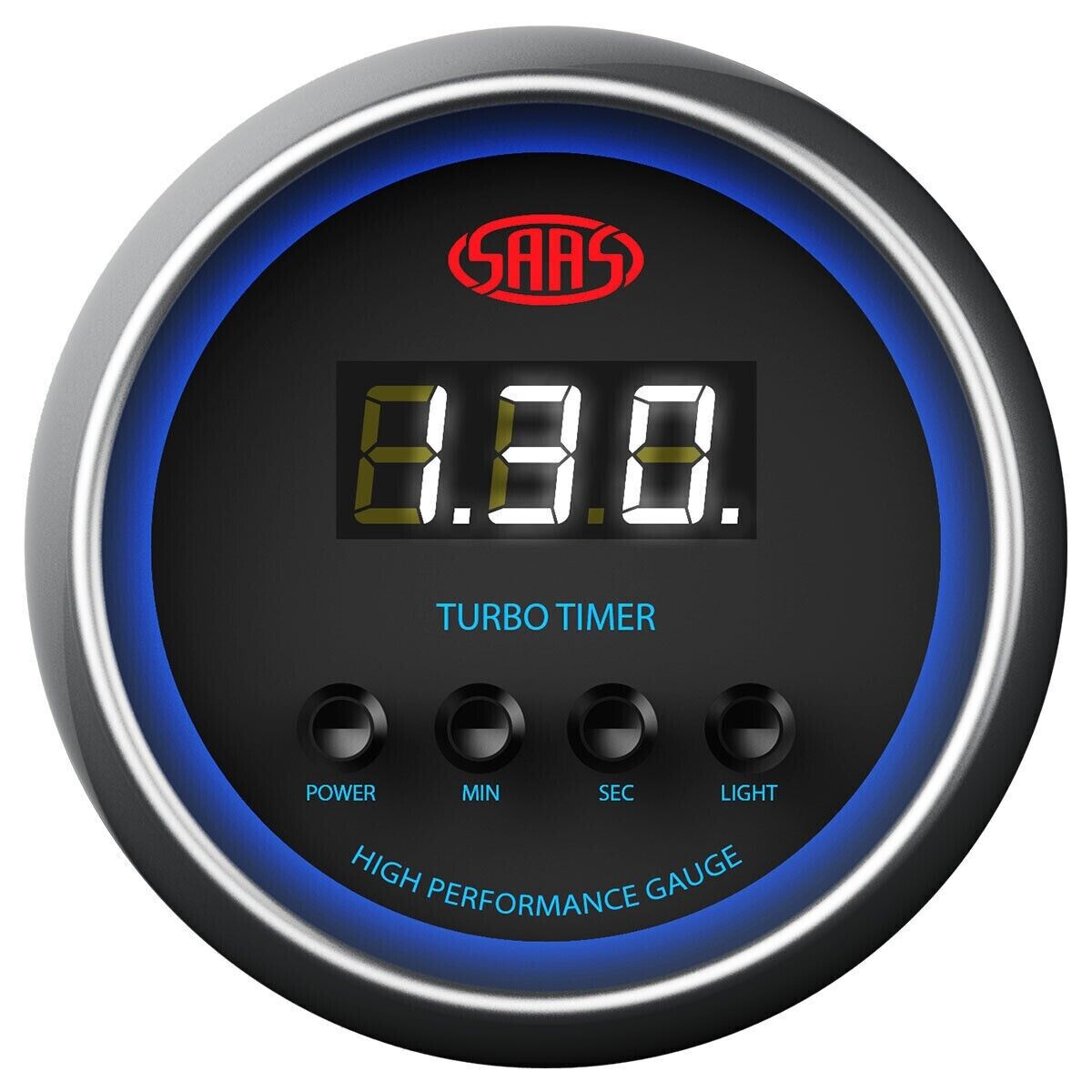 SAAS Performance Turbo Timer 52mm 2in Digital Gauge Black Face 4 Colour