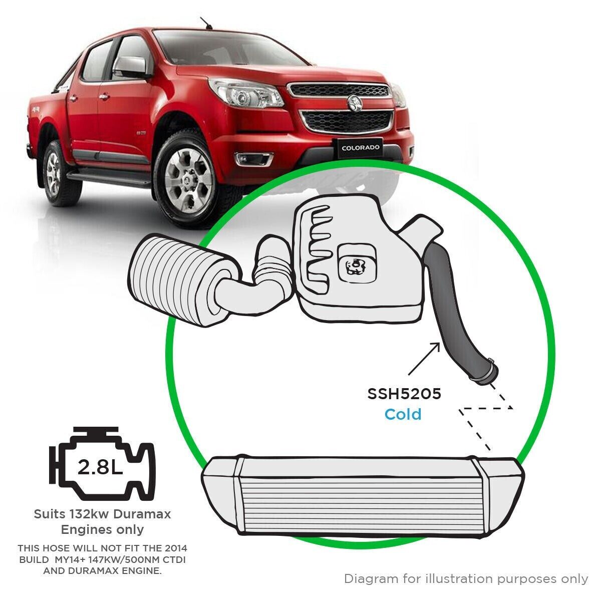 SAAS SSH5205 Silicone Intercooler Pipe Cold Suits Colorado Duramax 2012-16 2.8L