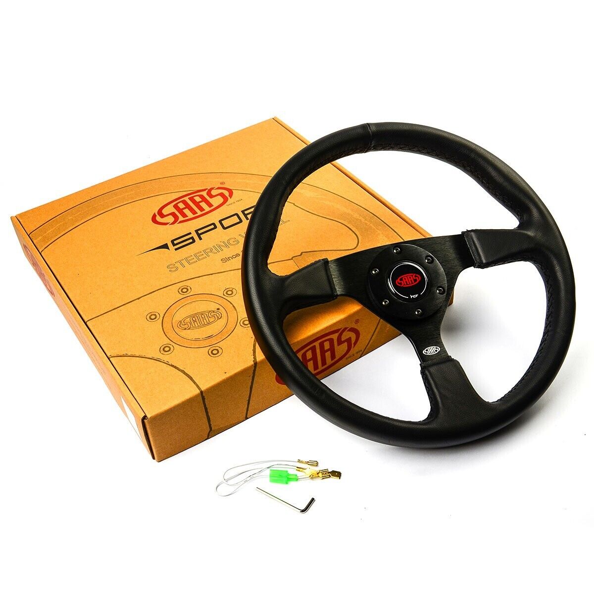 SAAS Steering Wheel Leather 350mm ADR Director Black Spoke