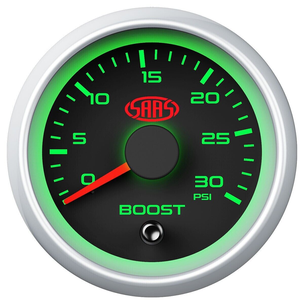 SAAS Boost 52mm 2in 0>30 PSI Gauge Black Face Silver Rim 4 Colour Diesel