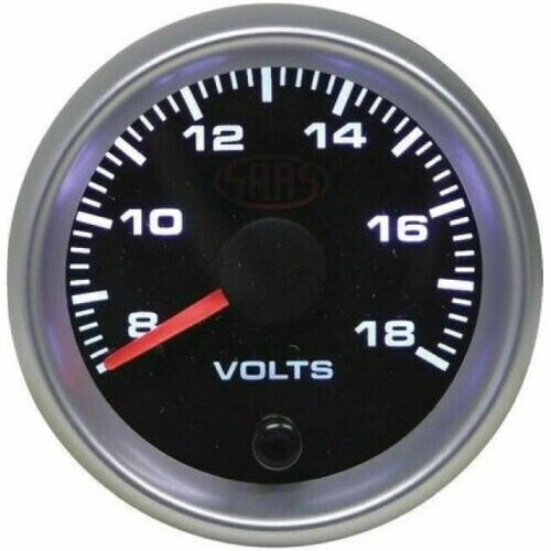 SAAS SGVLT52BS2 Volts 52mm Analog Gauge Black Face Silver Rim 4 Colour Lighting