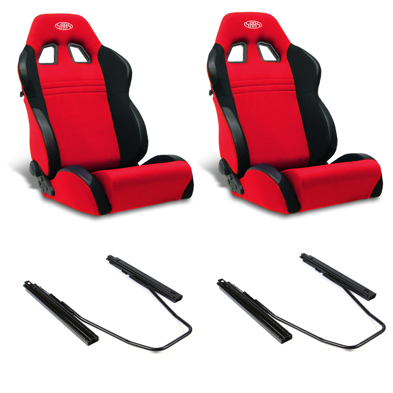 SAAS Vortek Seats (2) With Rails Dual Recline Black/Red ADR Compliant