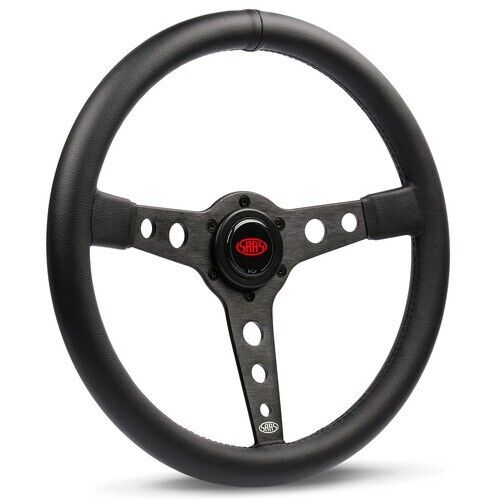 SAAS Steering Wheel Leatherette 350mm ADR Retro Black Spoke Black Stitching