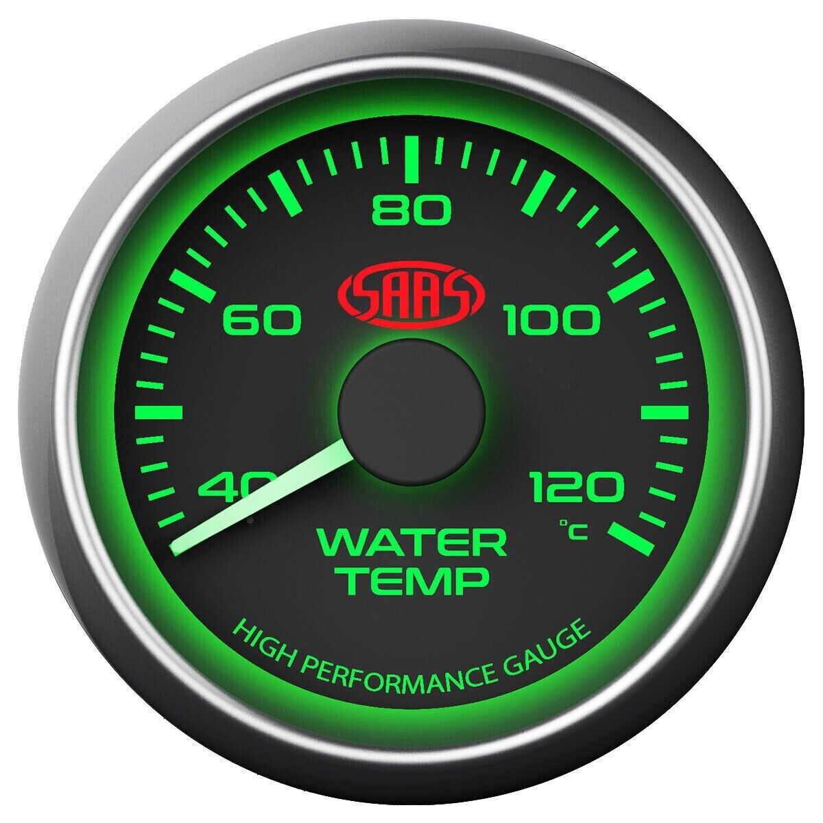 SAAS Performance Water Temp 40 > 120 Deg C 52mm Analog Gauge Black Face 4 Colour