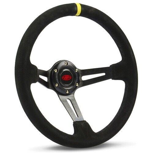 SAAS Steering Wheel Suede 350mm ADR Deep Dish Black Slotted + Indicator