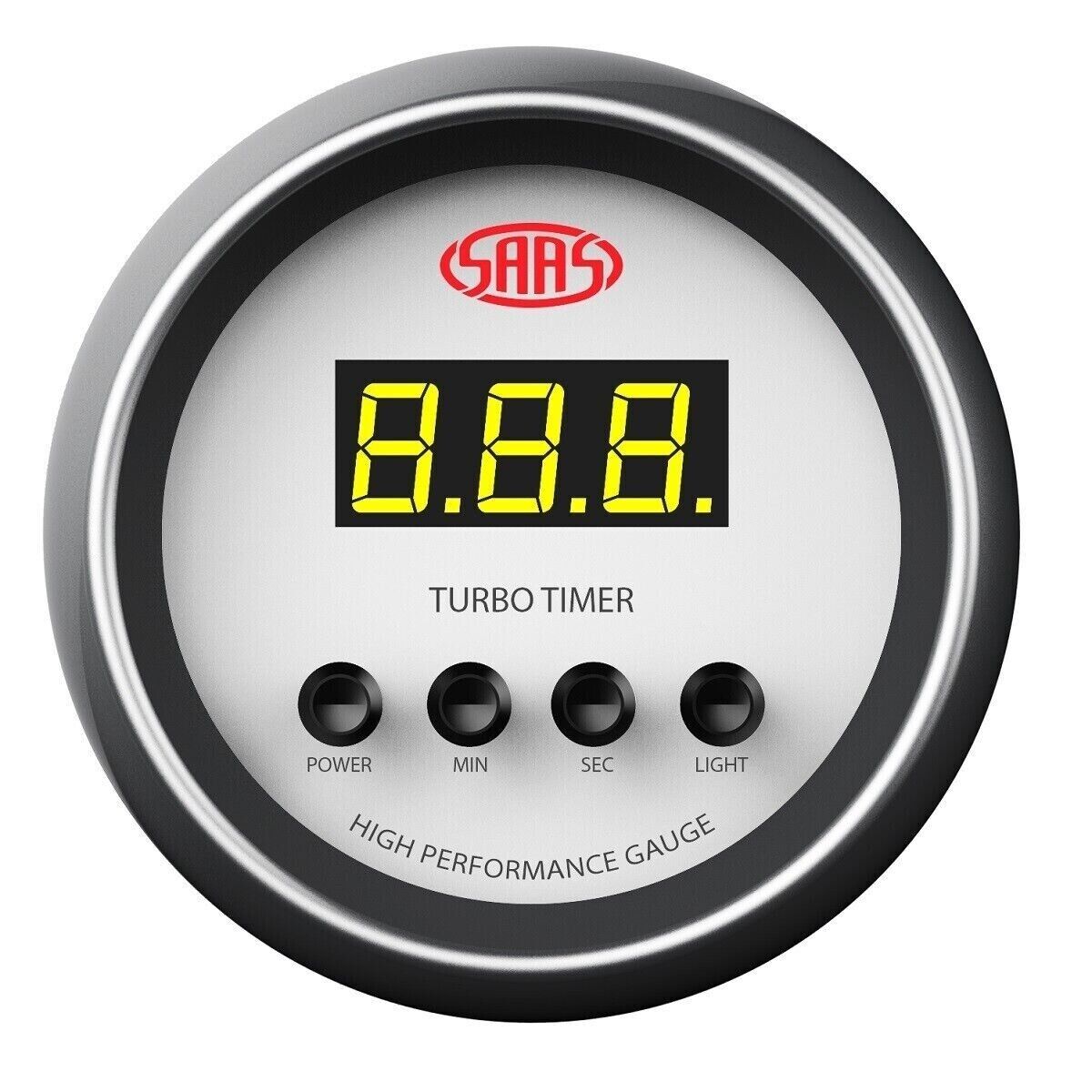 SAAS Performance Turbo Timer 52mm 2in Digital Gauge White Face 4 Colour