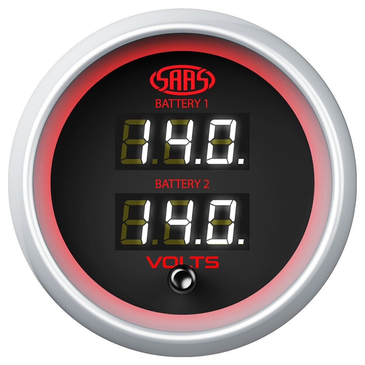 SAAS Muscle 52mm Voltage Gauge Dual Digital 8-18V 4 Colour Display 2 inch Black