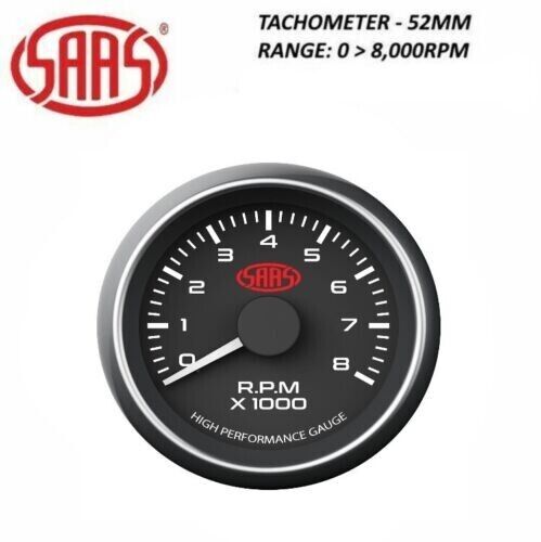 SAAS Performance Tacho Tachometer 52mm Analog Gauge Black Face 4 Colour Lighting