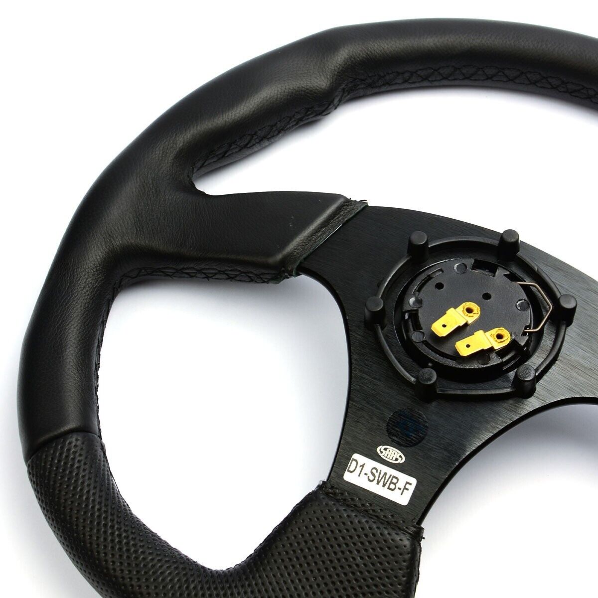 SAAS Steering Wheel Leather 350mm ADR Black Flat Bottom