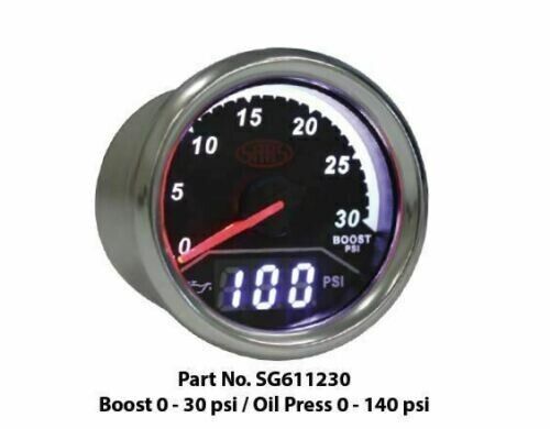 SAAS Trax Digital Dual Twin Gauge Diesel Boost 0-30 PSI Oil Pressure 0-140 Psi