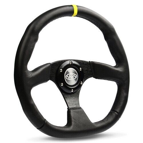 SAAS Steering Wheel Leather 350mm ADR Black Flat Bottom + Indicator