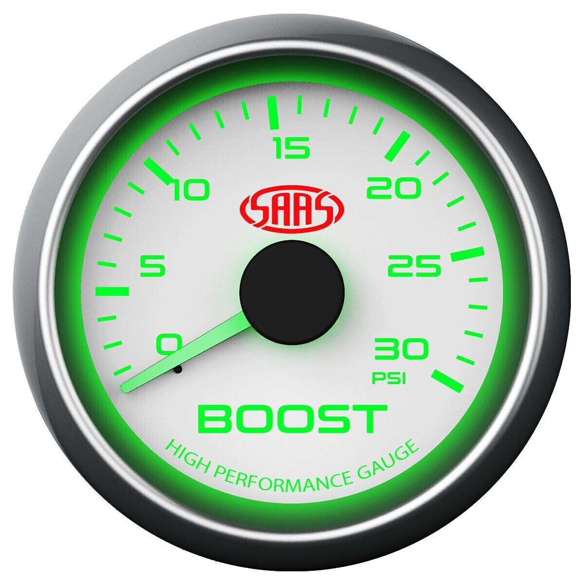 SAAS Boost 52mm 2in 0 > 30 PSI Analog Gauge White Face 4 Colour Lighting Diesel