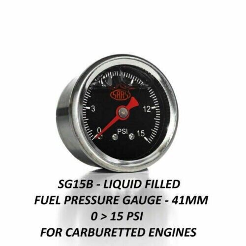 SAAS Genuine SAAS SG15B Black Face Gauge Liquid Filled Fuel Pressure 0 > 15 PSI