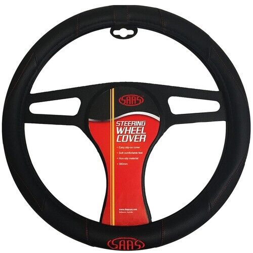 SAAS Steering Wheel Cover Black Poly With Bottom  Logo 380mm