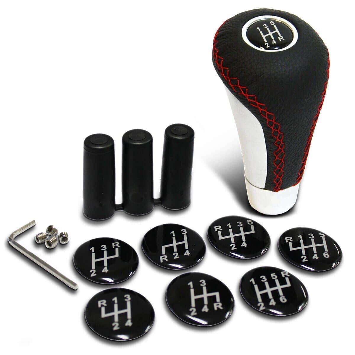 SAAS Leather Gear Knob with Red Stitching and Aluminium Insert - SGKRL