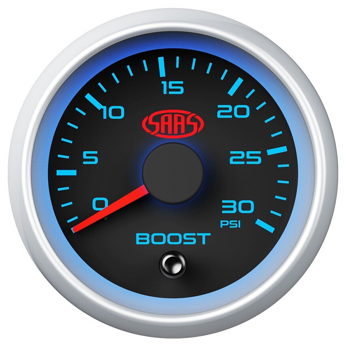 SAAS Boost 52mm 2in 0>30 PSI Gauge Black Face Silver Rim 4 Colour Diesel