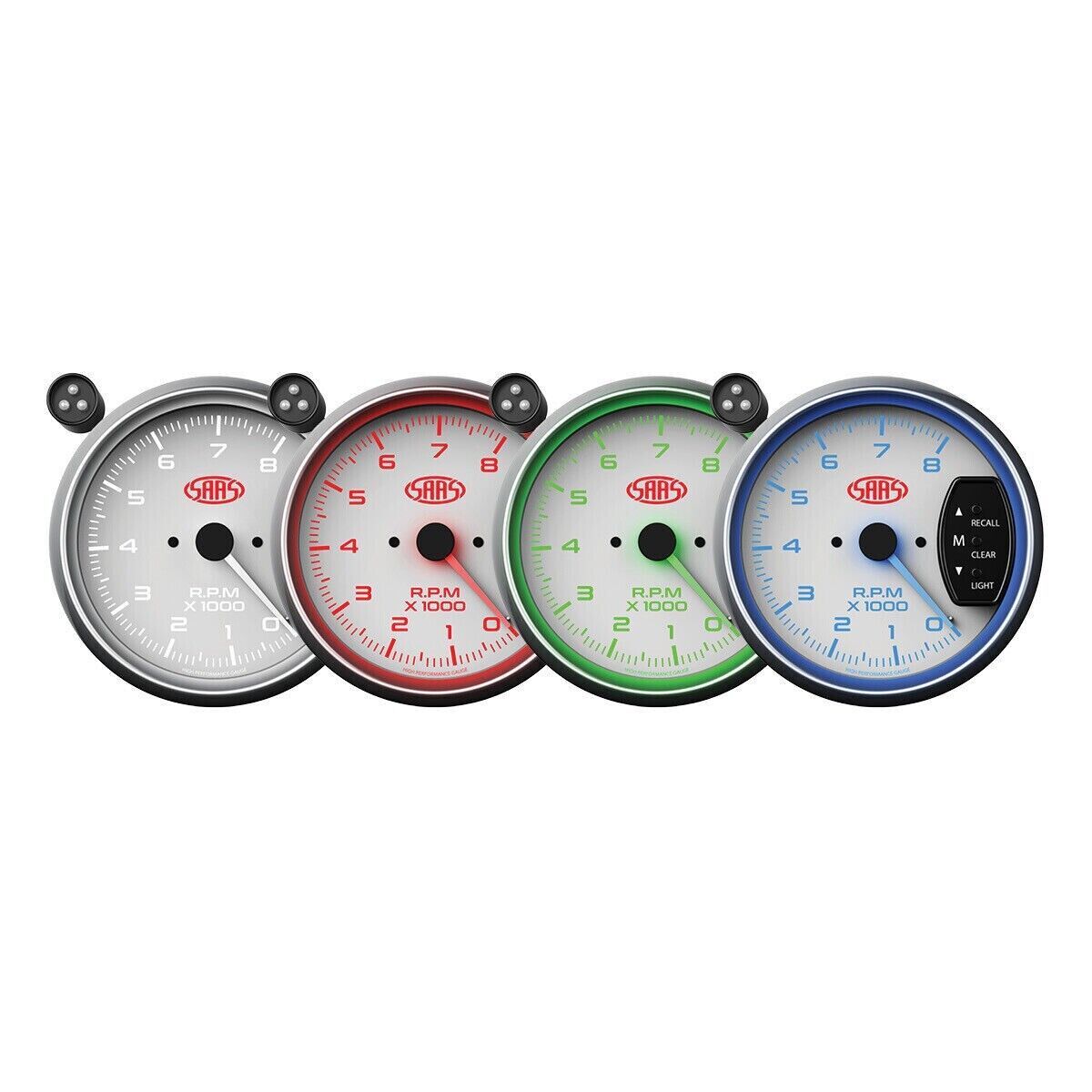 SAAS SG-TAC334W 95mm 3.75 Inch Recall Tacho Shift Light White Face Gauge