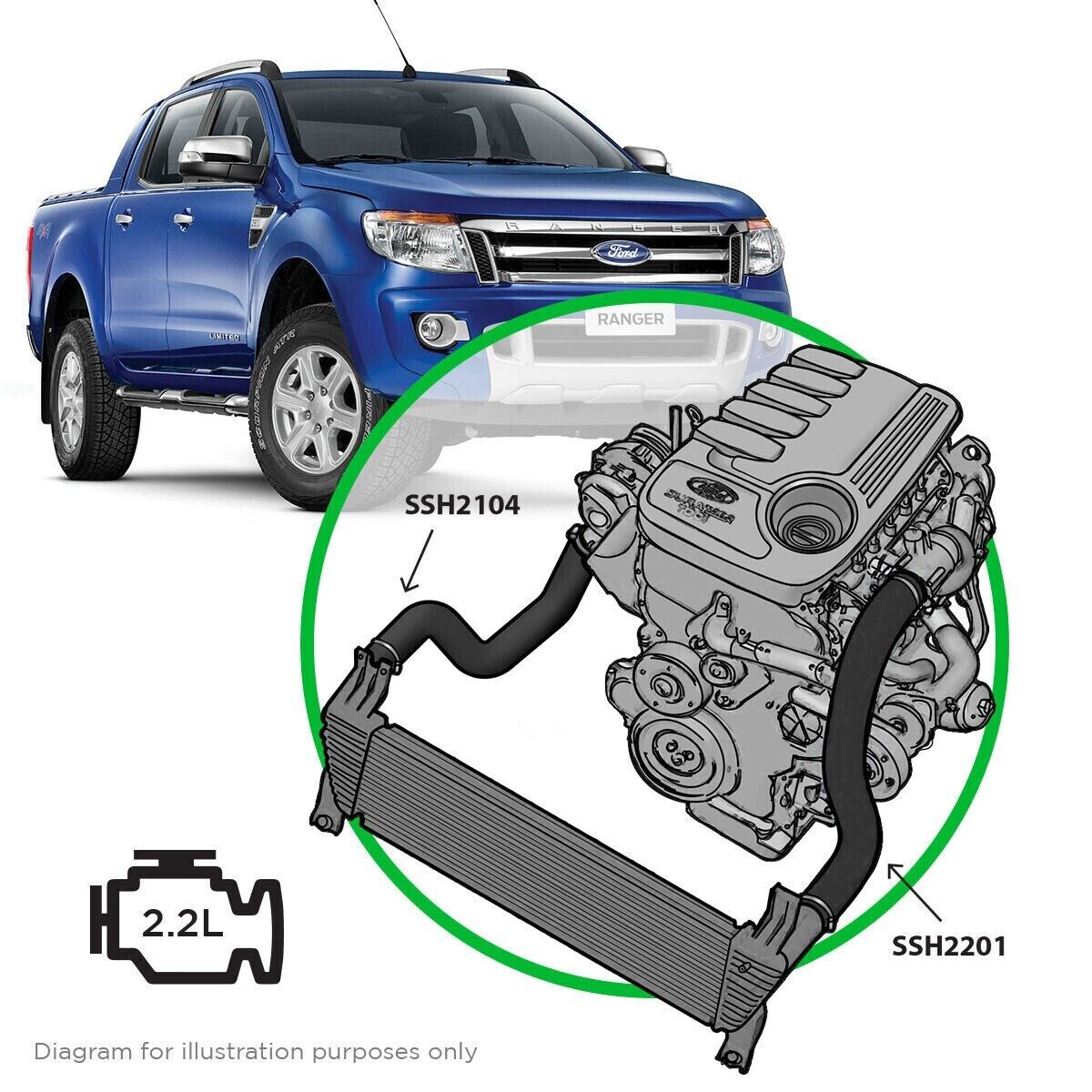 Genuine SAAS Silicone Intercooler 2 Pipe & Clamp Kit for Ranger/BT50 2.2L