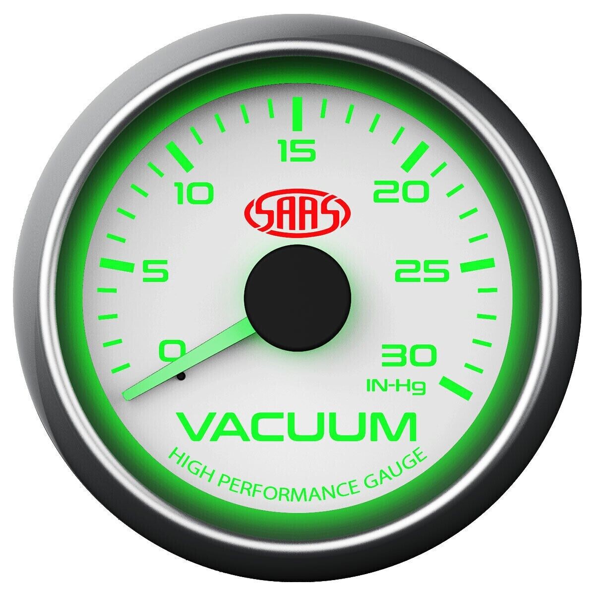 SAAS Vacuum 52mm 2in 0 > 30 in HG Analog Gauge White Face Grey Rim 4 Colour