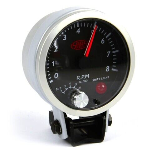 SAAS Tachometer Tacho 0-8K Shiftlite 3-1/2 Gauge 89mm Black Streetline Series