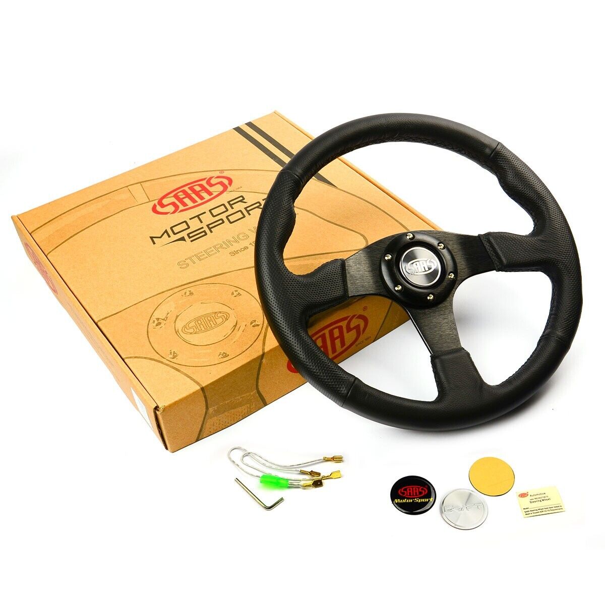 SAAS Steering Wheel Leather 350mm ADR Black Spoke